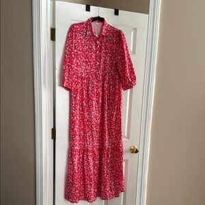 Red Ruffled Maxi Sundress with Puff Sleeves